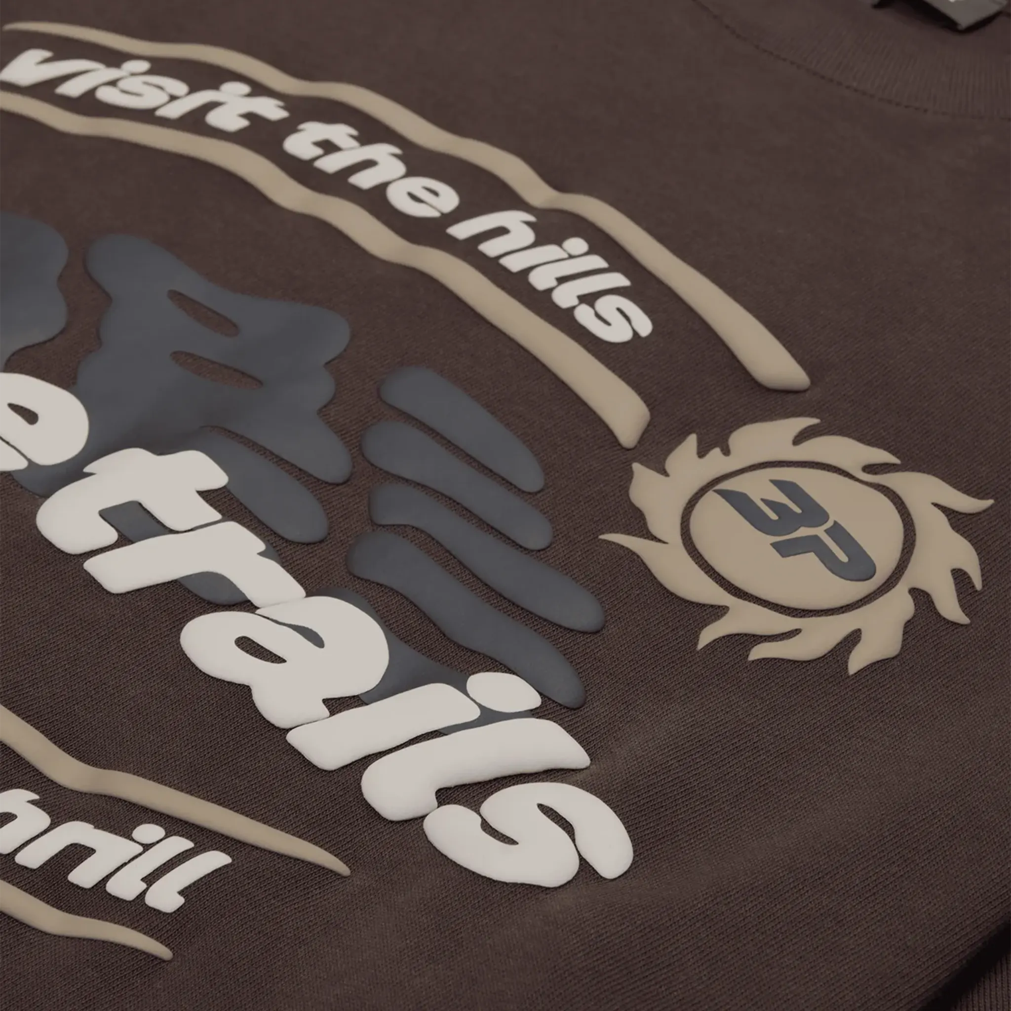 Detail view of Broken Planet Space Trails Mocha Brown T Shirt